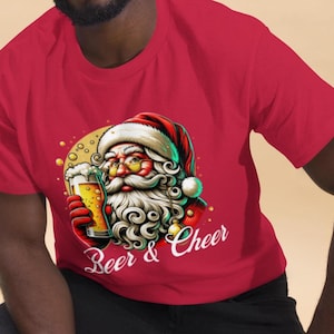 Beer & Cheer Santa Weihnachten T-Shirt - Lustiges Urlaubsparty-T-Shirt