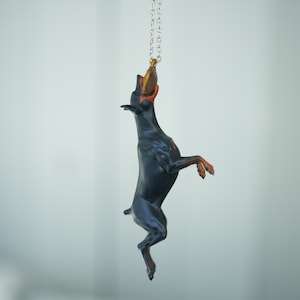 Car hanging ornament - Doberman catching a tug bite toy image 2
