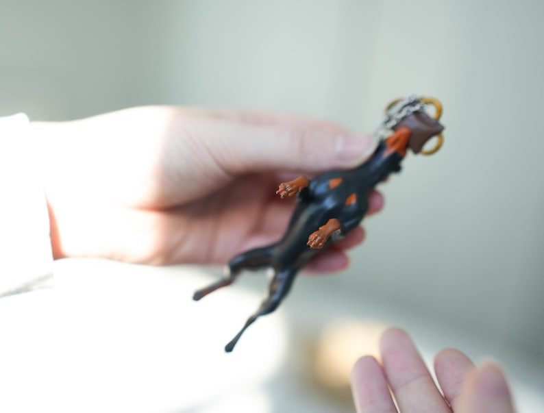 Car hanging ornament - Doberman catching a tug bite toy image 3