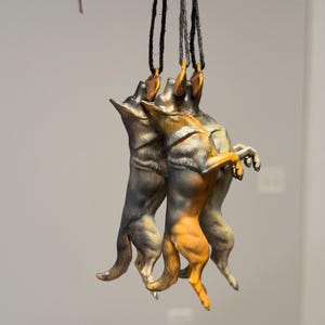 Car hanging ornament – dog German Shepherd catching a tug toy