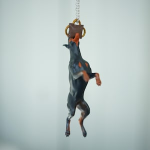 Car hanging ornament - Doberman catching a tug bite toy image 4