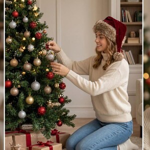 Luxury Red Santa Hat with Plush Fur Trim, Elegant Christmas Headwear, Festive Winter Holiday Hat image 7
