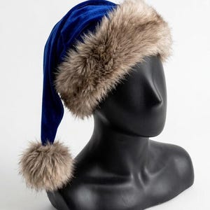 Premium Blue Velvet Christmas Hat with Soft Faux Fur Cuff image 11
