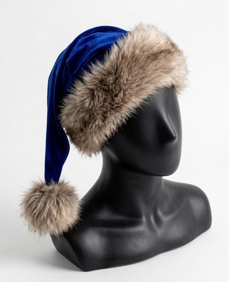 Premium Blue Velvet Christmas Hat with Soft Faux Fur Cuff image 11