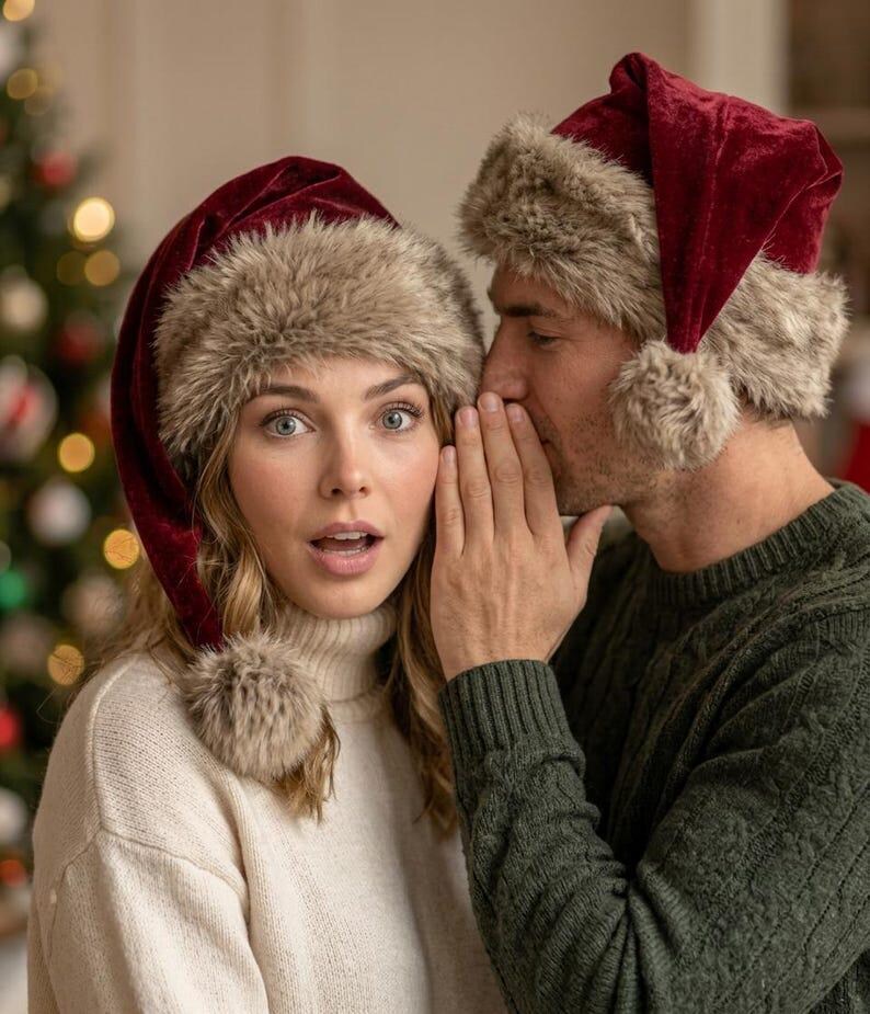 Luxury Red Santa Hat with Plush Fur Trim, Elegant Christmas Headwear, Festive Winter Holiday Hat image 8