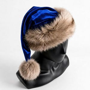Premium Blue Velvet Christmas Hat with Soft Faux Fur Cuff image 14