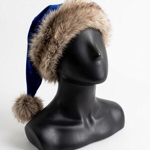 Premium Blue Velvet Christmas Hat with Soft Faux Fur Cuff image 17