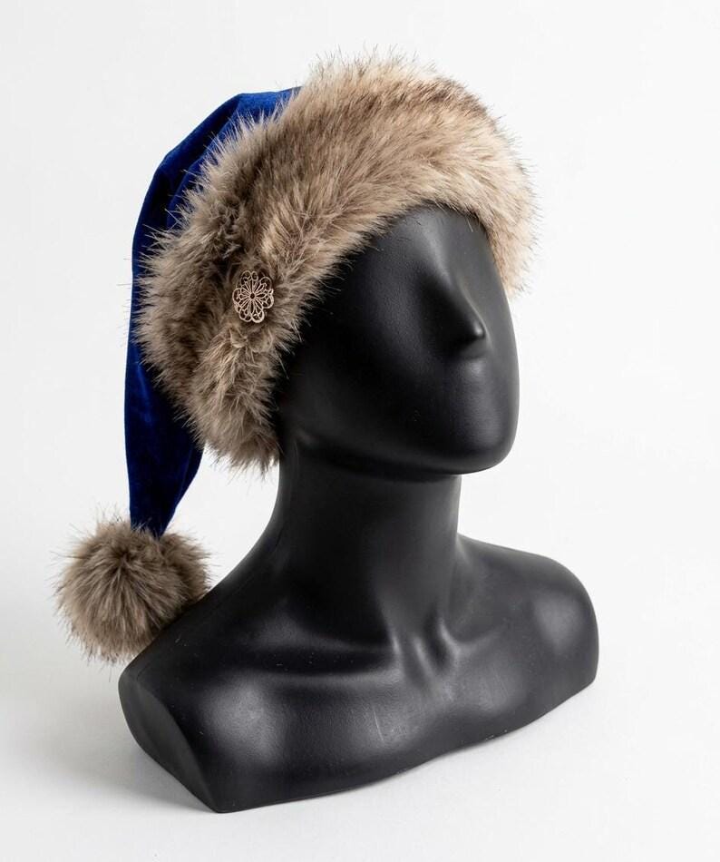 Premium Blue Velvet Christmas Hat with Soft Faux Fur Cuff image 17
