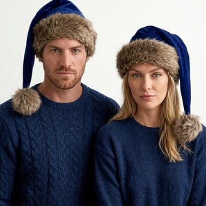 Premium Blue Velvet Christmas Hat with Soft Faux Fur Cuff image 4