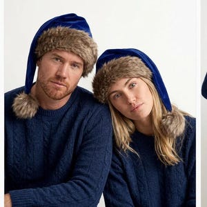 Premium Blue Velvet Christmas Hat with Soft Faux Fur Cuff image 8