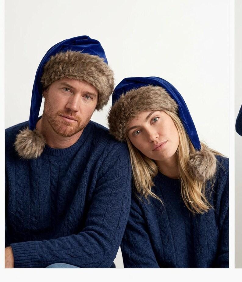 Premium Blue Velvet Christmas Hat with Soft Faux Fur Cuff image 8