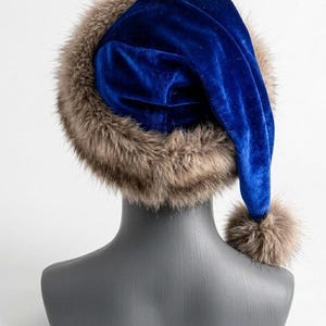 Premium Blue Velvet Christmas Hat with Soft Faux Fur Cuff image 9