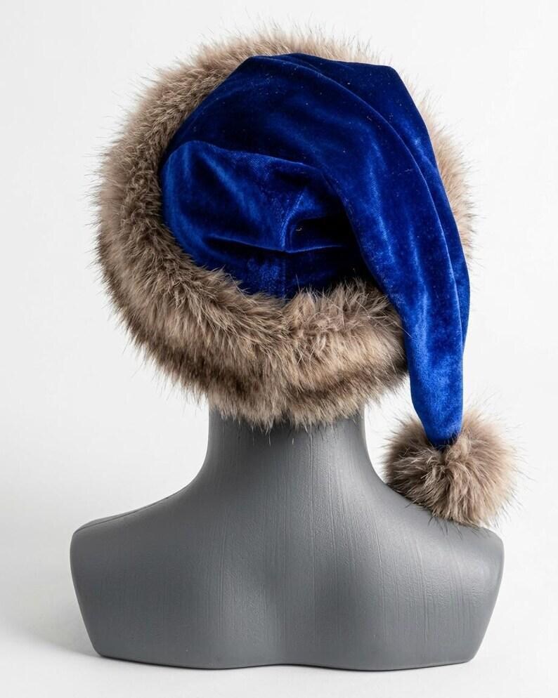 Premium Blue Velvet Christmas Hat with Soft Faux Fur Cuff image 9