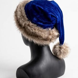 Premium Blue Velvet Christmas Hat with Soft Faux Fur Cuff image 13