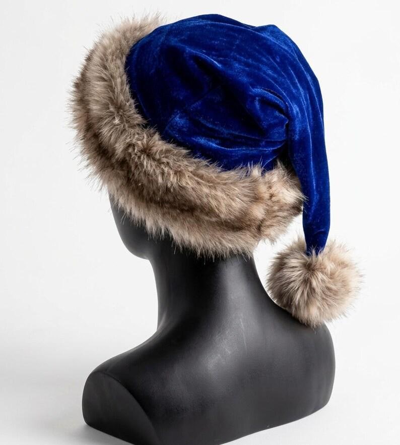 Premium Blue Velvet Christmas Hat with Soft Faux Fur Cuff image 13