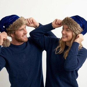 Premium Blue Velvet Christmas Hat with Soft Faux Fur Cuff image 10