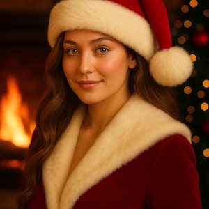 Puede incluir: Un gorro de Pap&aacute; Noel rojo con ribete de piel sint&eacute;tica blanca y un pomp&oacute;n blanco a juego, usado con una chaqueta roja que presenta un cuello ancho de piel sint&eacute;tica blanca. El conjunto est&aacute; confeccionado en una tela roja suave y profunda.