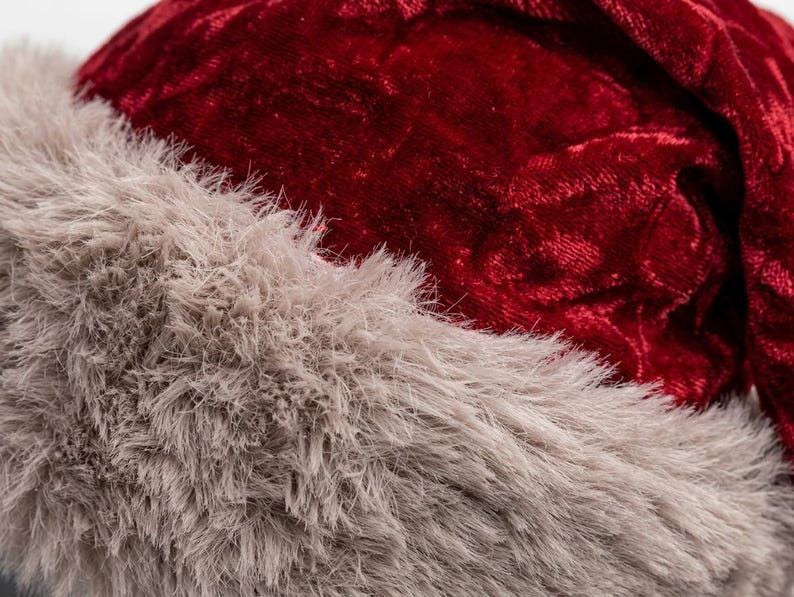 Luxury Red Santa Hat with Plush Fur Trim, Elegant Christmas Headwear, Festive Winter Holiday Hat image 10
