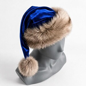 Premium Blue Velvet Christmas Hat with Soft Faux Fur Cuff image 15