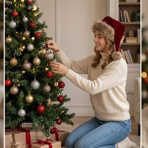 Luxury Red Santa Hat with Plush Fur Trim, Elegant Christmas Headwear, Festive Winter Holiday Hat image 15