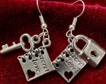 Secret Love Earrings Lock Key Dangle Romantic Gift Her Meaningful Jewelry Anniversary Handmade