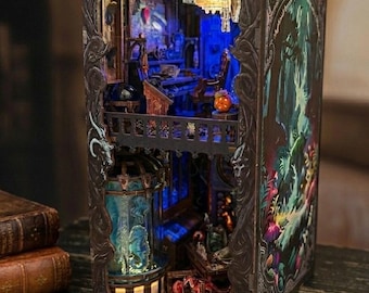 Cabinet of Creature Curiosities Book Nook Fully Assembled, Dragon Research Study Fantasy Bookshelf Decor