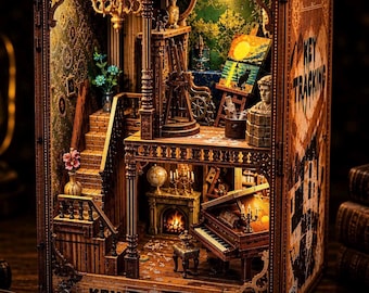 Tajemniczy Artysta Studio Book Nook W pełni zmontowany Miniaturowy Diorama Półka na Książki Dekoracja Prezent Ręcznie Robiony