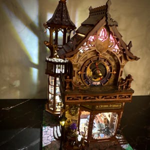 Fantasy Clock Tower Book Nook | Working Clock, Music & Rotating Celestial Display | Fully Assembled
