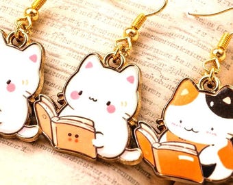 Bookish Jewelry • Cat Dangle Earrings (4 Styles) • Book Lover and Cat Mom Gift