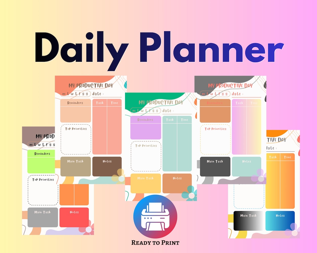 Daily Planner Printable: Clean Layout - Task and Goal Tracker - PDF PNG