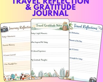 Travel Reflection & Gratitude Journal Printable | Mindful Travel Diary - Memory Tracker | PDF PNG Instant Download