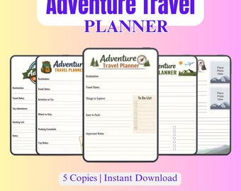 Adventure Travel Planner Printable: Trip Organizer & Itinerary Journal - PDF PNG Instant Download