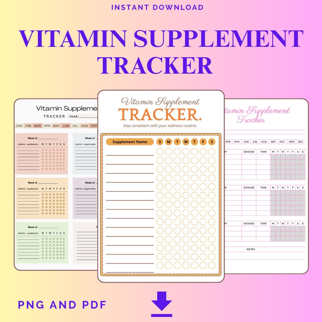 Supplement Stack Log Supplement Intake Tracker: Daily Vitamin Log - Printable PDF & PNG - Etsy