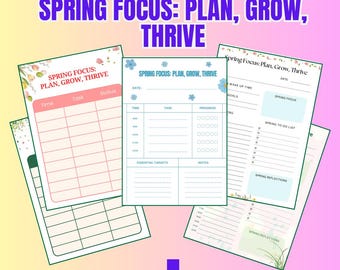 Seasonal Goal Planner, Spring Focus and Growth (Digital Download PDF PNG) - Instant Download