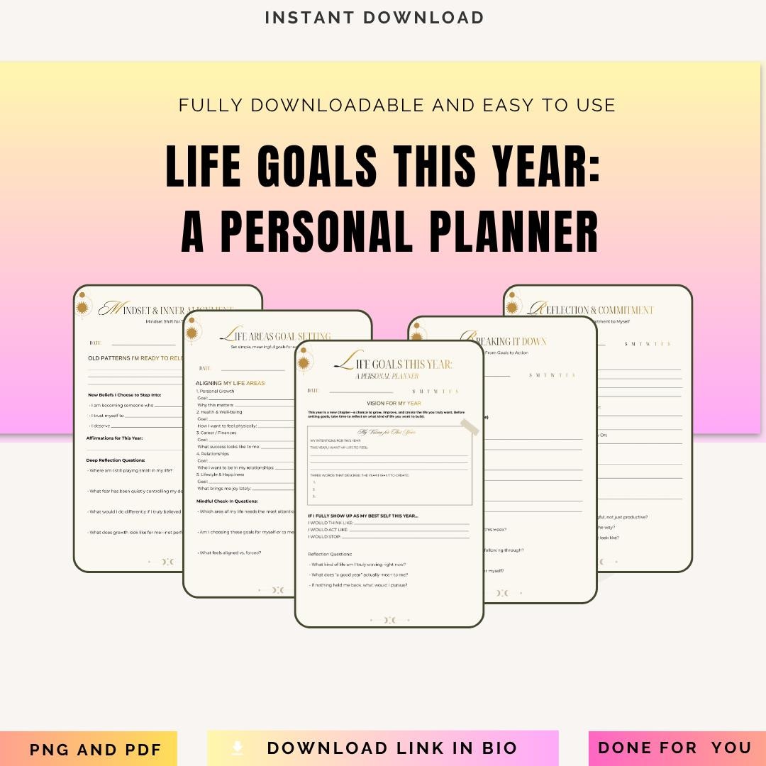 Life Goals This Year Planner Printable | Annual Goal Setting Personal ...