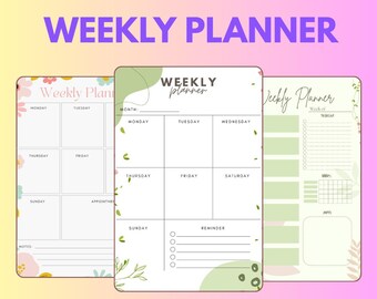 Weekly Planner PDF: Clean Layout - Task & Goal Organizer - PDF PNG Instant Download