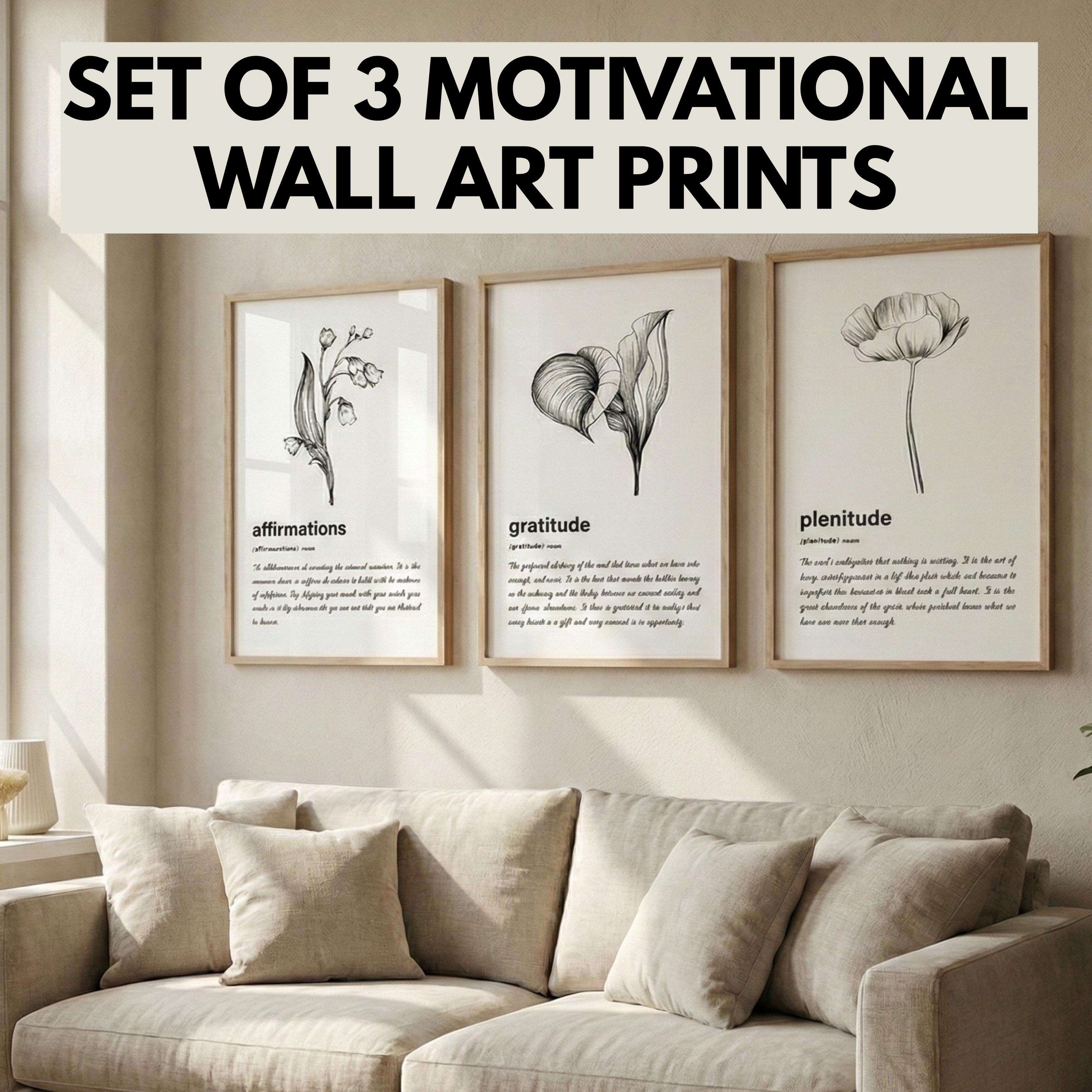 Motivational Wall Art Prints | Set of 3, Floral Quotes (digital ...