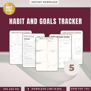 Monitor nawyków produktywności do druku, planer celów (pliki PDF i PNG) – do pobrania natychmiast