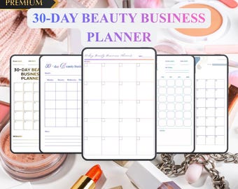 Beauty Business Planner: 30 Day Monthly Salon Tracker - Printable - PDF PNG Instant Download