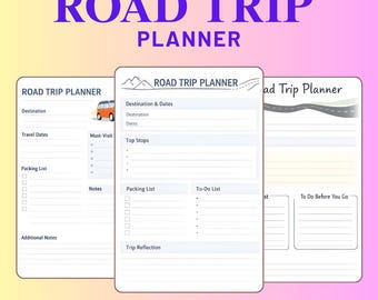 Road Trip Planner Printable: Travel Itinerary & Route Organizer - PDF PNG Instant Download