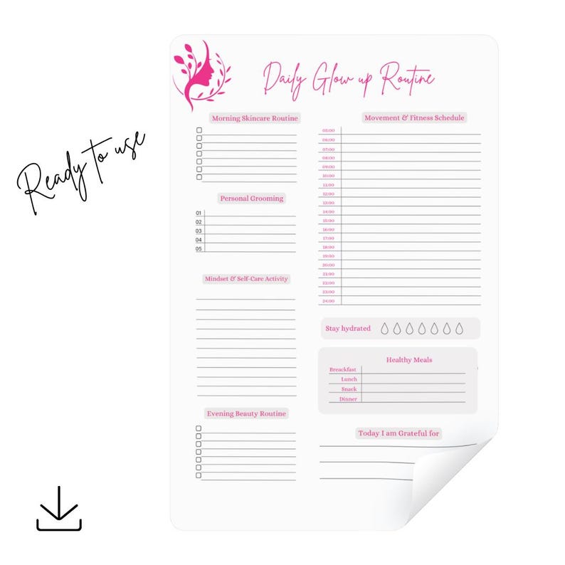 Daily Glow up Routine Printable: Self-care and Habit Tracker - Instant ...