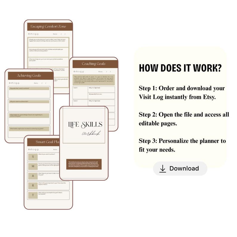 The image is a collage of four different views of a mobile app, including a step-by-step guide on how to use the app.
