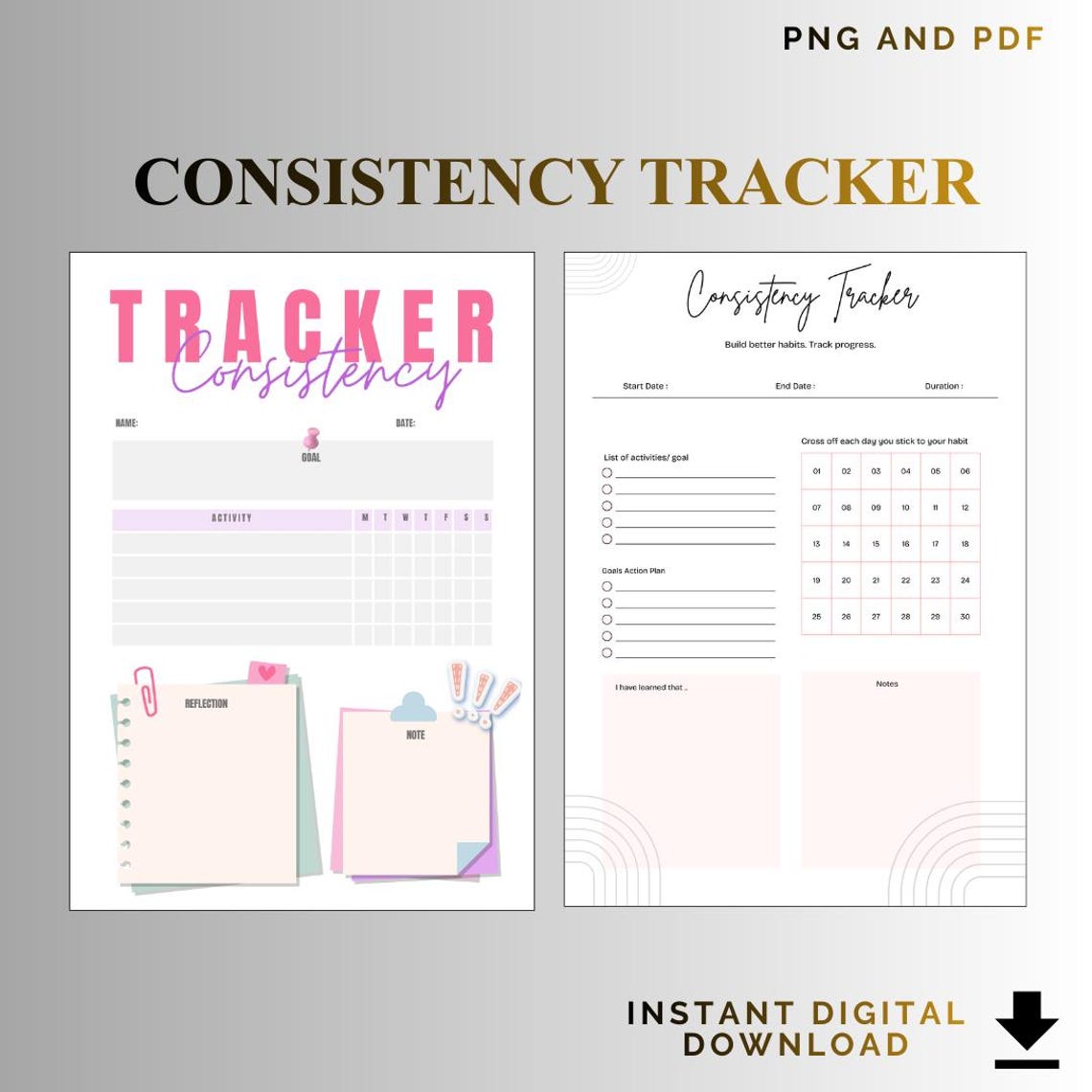 Habit Tracker Printable, Consistency & Goal Planner (PDF + PNG Download ...