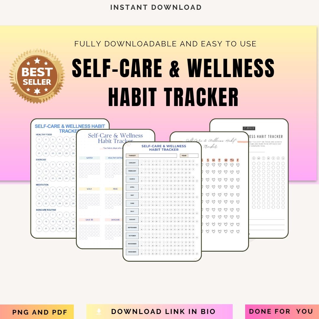 Self Care & Wellness Habit Tracker - Daily Healthy Routine Planner ...