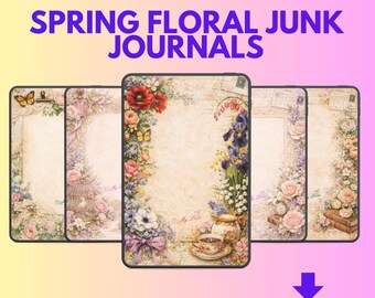 Spring Floral Junk Journal Kit: Vintage Scrapbook Pages - PDF PNG Instant Download