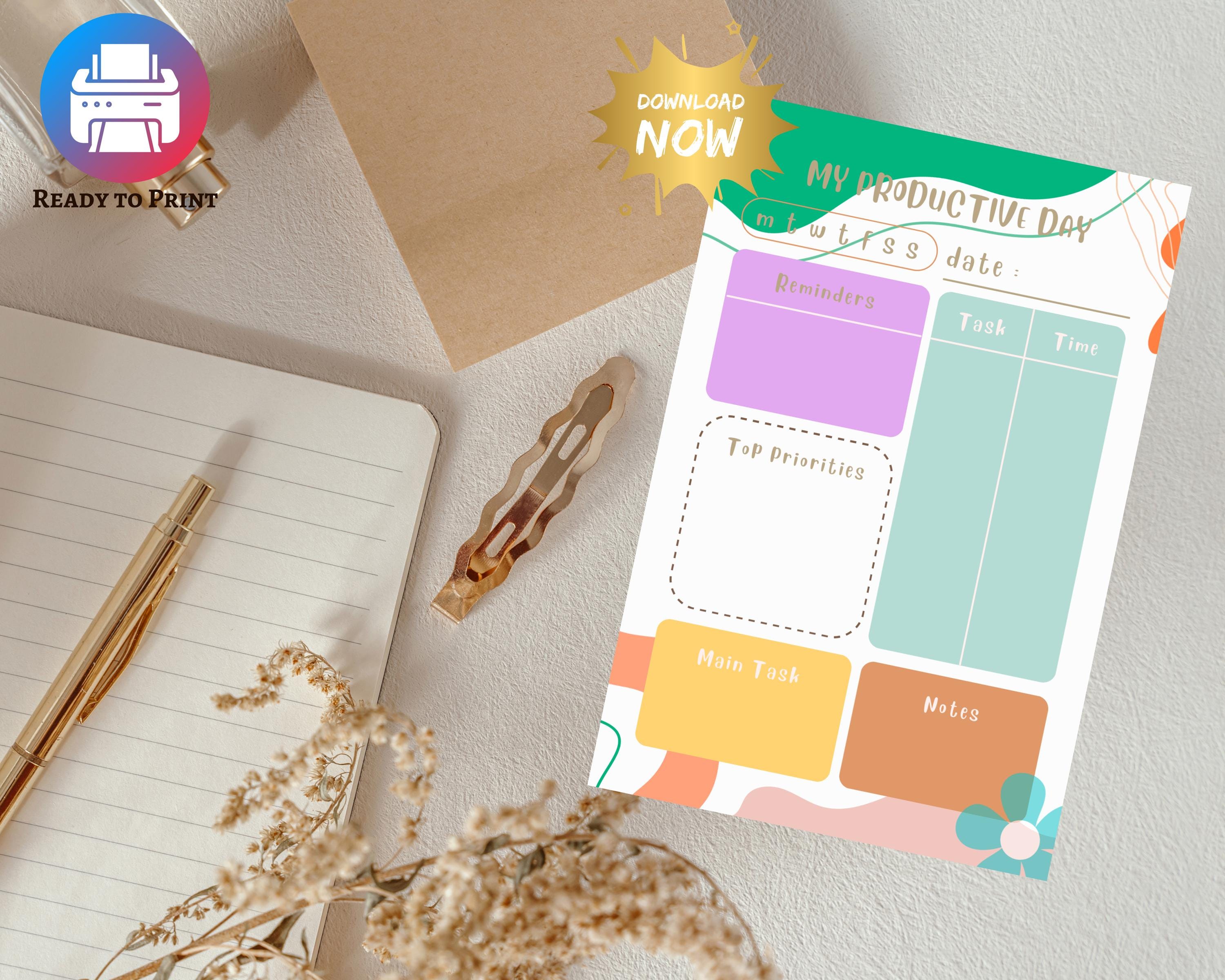 Clean Task Planner Design Daily Planner Printable: Clean Layout - Task and Goal Tracker - PDF PNG ...