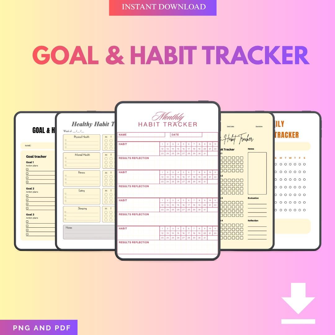 Goal & Habit Tracker Printable | Goal Setting Planner (PDF PNG Download ...