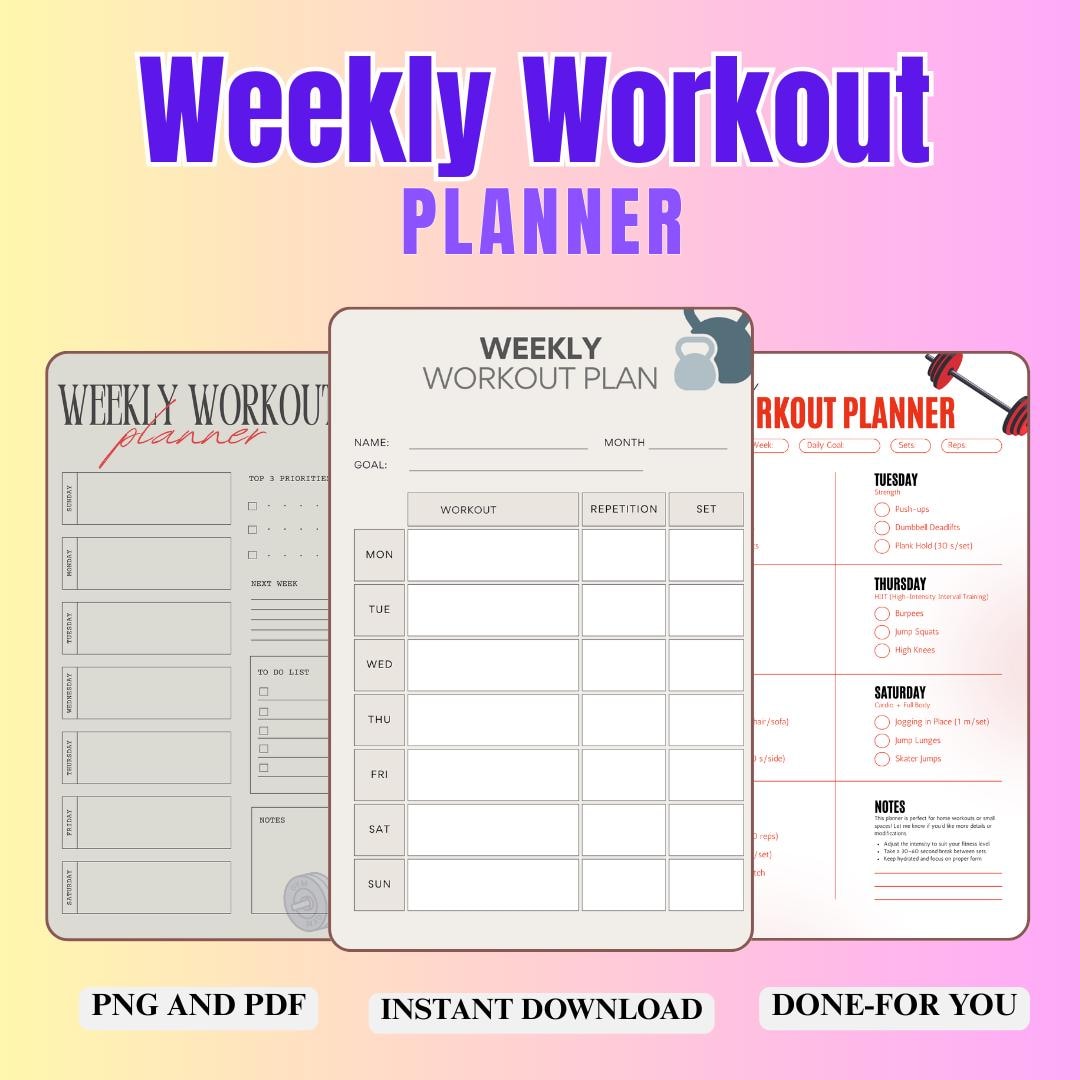 Workout Tracker Printable, Weekly Fitness Planner (gym & Home Use ...