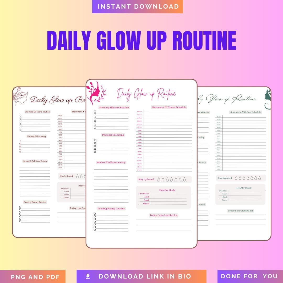 Daily Glow up Routine Printable: Self-care and Habit Tracker - Instant ...