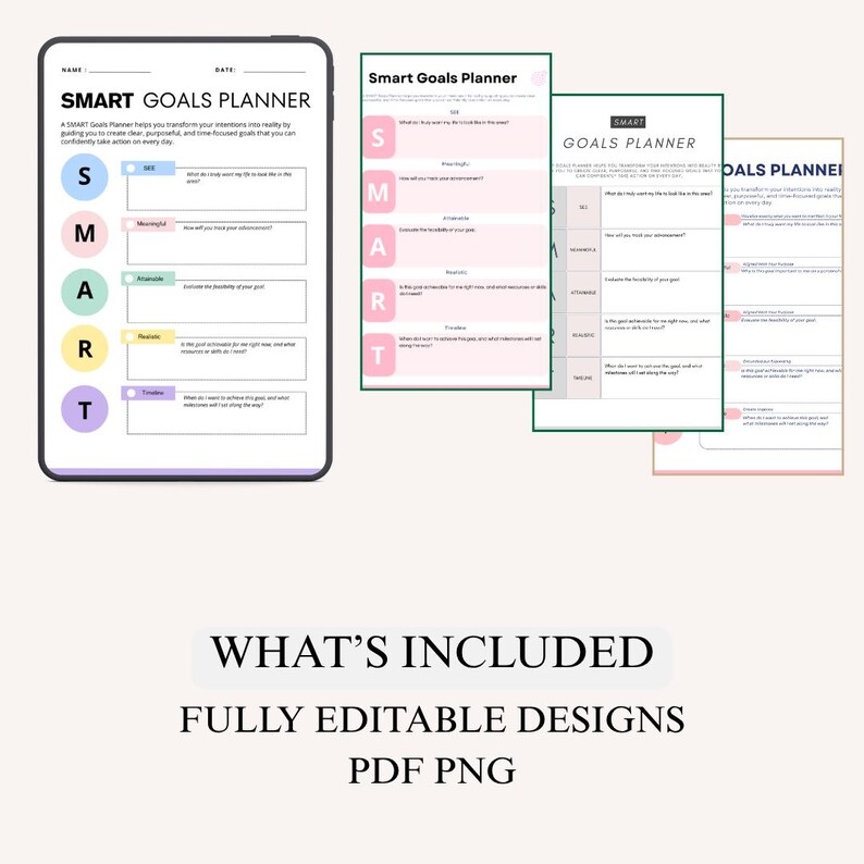 SMART Goals Planner Printable | Goal Setting Worksheet (PDF PNG) - Etsy